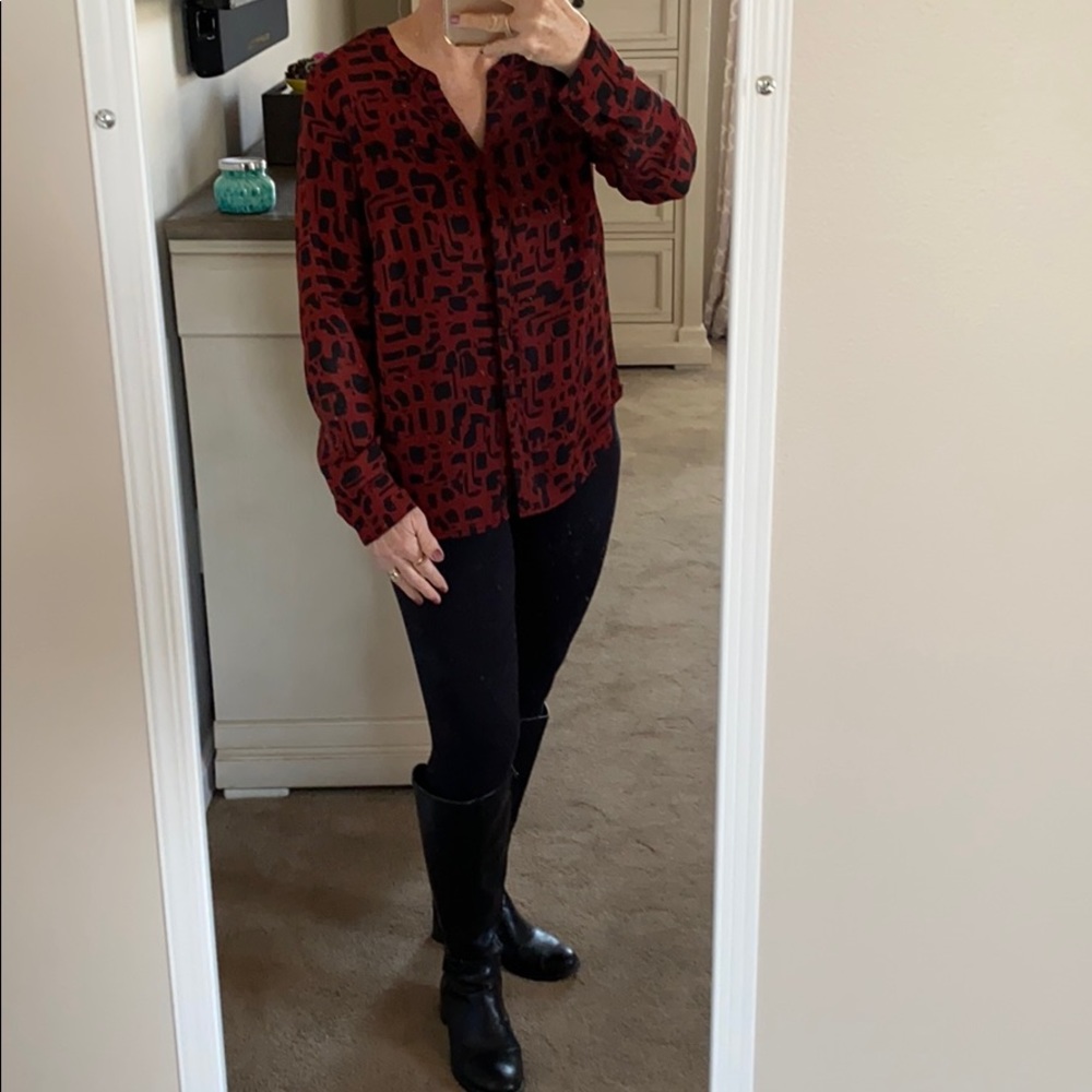 Apt 9 button up rust and black blouse - Picture 4 of 13